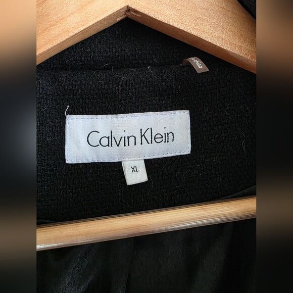 Calvin Klein Wool Blend Detachable Fur Hood Zip Coat Parka Black Gold Sz XL - Picture 11 of 16